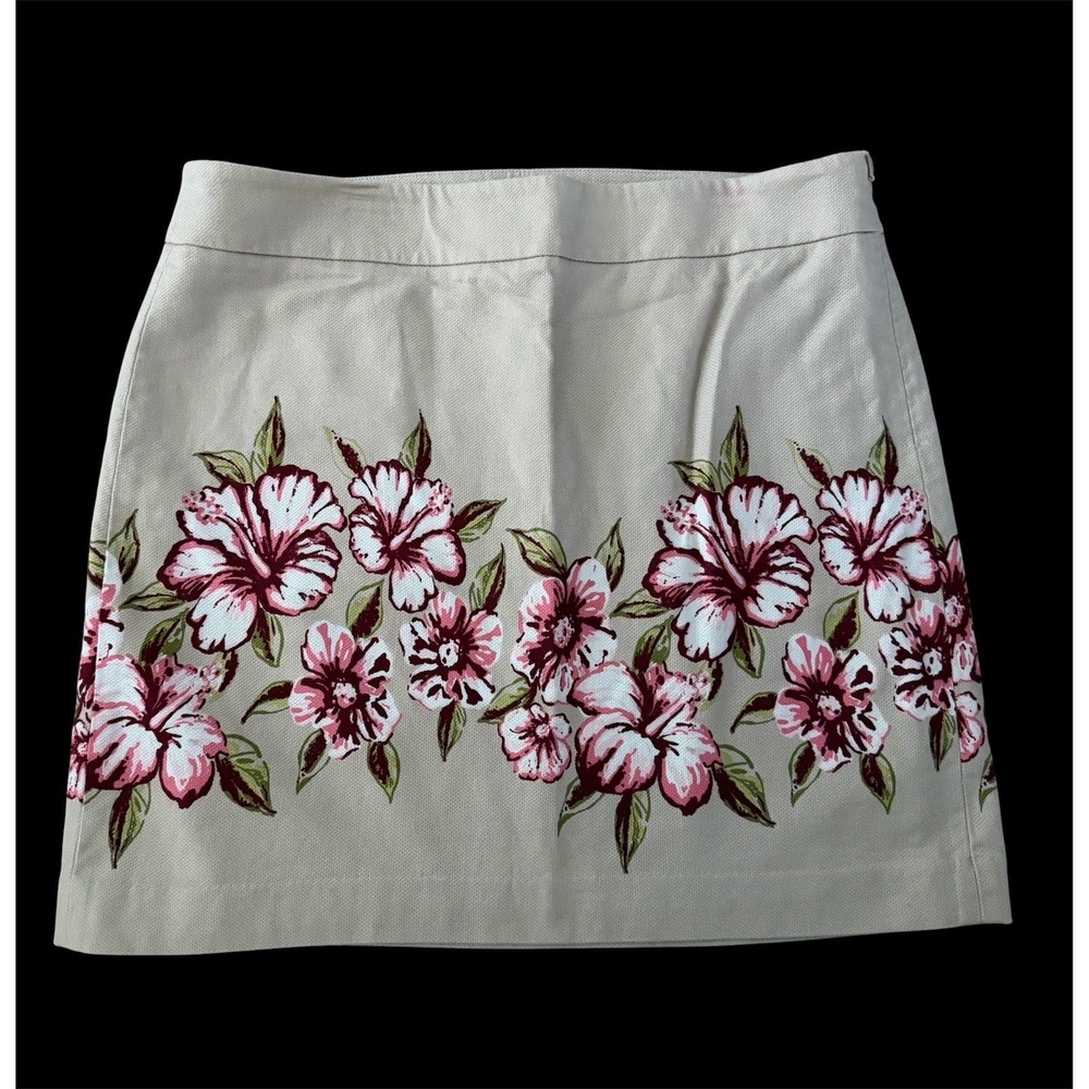 LOFT OUTLET Stone, Side Zip. Printed Pink & White Flowered Skirt; Size 12